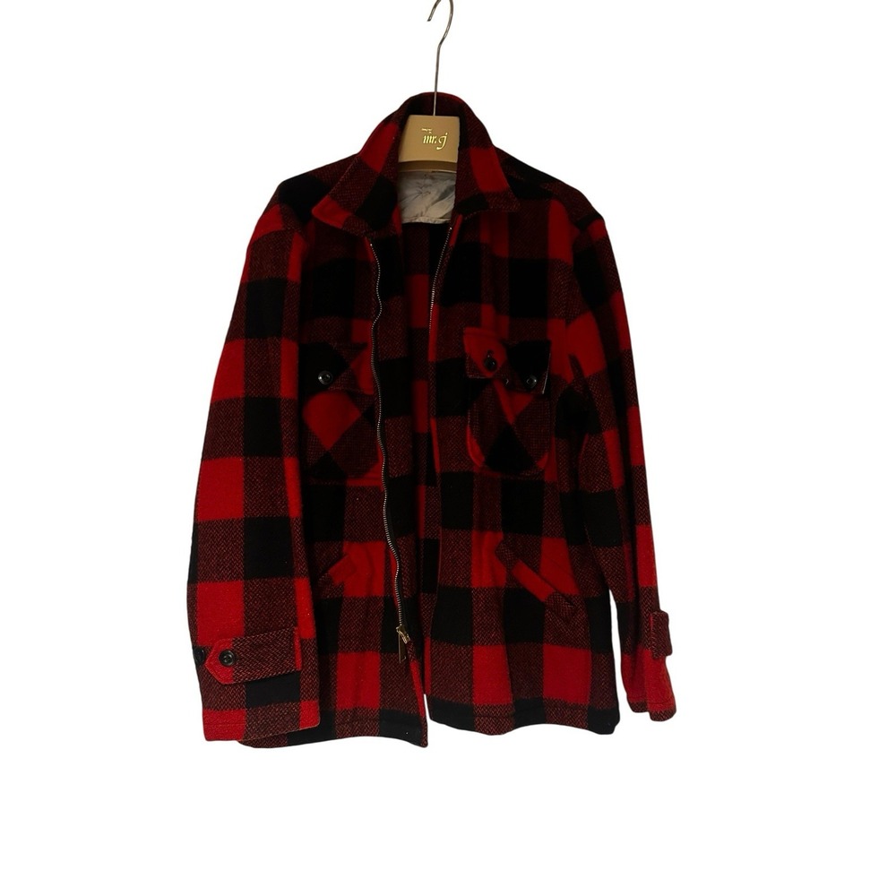 Vtg 50s-60s Pointer Brand Chore Jacket Buffalo Plaid Hunting Wool Coat Brass Zip - Picture 7 of 8
